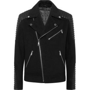 Wollen Bikerjasje Met Leren Inzetstukken