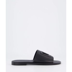 Dolce & Gabbana - Embossed-Logo Leather Slides - Zwart - Leer