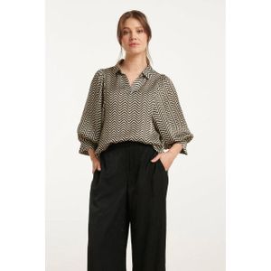 Smashed Lemon - 25049 - Top - Zand en Zwart - Zigzagprint - 3/4 Puff Mouwen