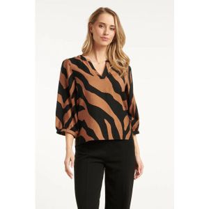 Smashed Lemon - Dierenprint Top - Bruin en Zwart - V-hals - 3/4 Mouwen