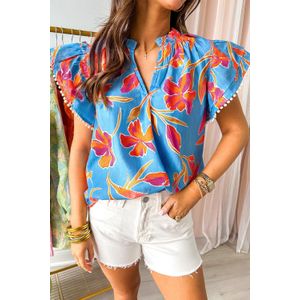 Bloemenprint Blouse met Rimpel Mouwen