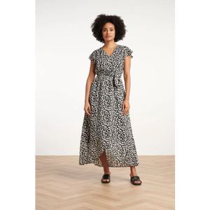 Smashed Lemon - Lange Chiffon Jurk - Dierenprint - Zwart/Wit - V-halslijn