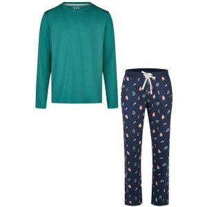 Happy Shorts Heren kerst pyjama set shirt + broek groen/donkerblauw gingerbread print