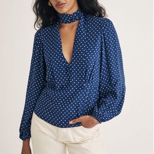 Nobodys Child - Karen Polka Dot - Blouse - Blauw - Vintage-geïnspireerde Stippenprint