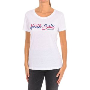 North Sails - T-shirt - Wit - Katoen - Korte Mouwen met Geribbelde Halslijn