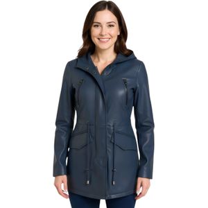 Dames - Cairns - Leren Parka - Blauw - Met Capuchon
