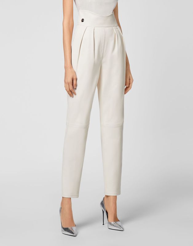 Philipp Plein - 80's Fit Iconic - Leren Broek - Beige