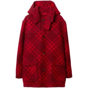 Burberry - Wool Check Parka - Rode Jas - 100% Wol