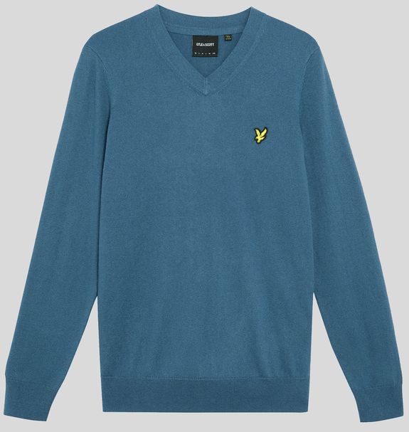 Lyle & Scott - Katoenen Merino V-Hals Trui - Blauw