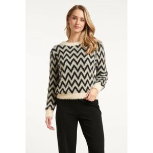Smashed Lemon - Gebreide Top - Zwart, Grijs en Offwhite - Zigzagprint