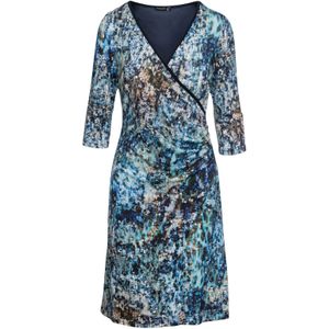 Bedrukte Jersey Imitatiewikkeljurk - Blauw