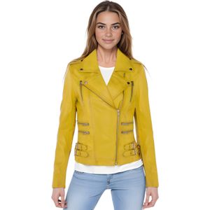 Brando - Constantia - Leren Bikerjack - Geel - Dames