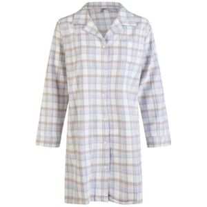 By Louise Dames pyjama nachthemd flanel met knoopjes blauw/wit geruit