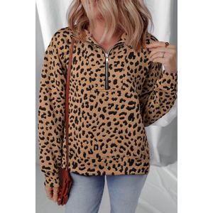 Luipaardprint Rits Sweatshirt