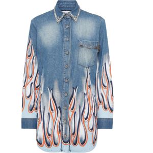 Denim - Shirtjurk - Used Wash - Bejeweled Collar - Decoratieve Prints