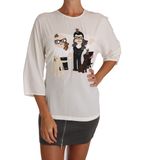 Dolce & Gabbana - Blouse - Wit - Dames - Elegante Zijde Blend met Familie-applicatie