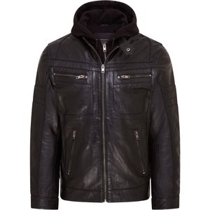Zwart - Stavern - Bikerjack - Leren Jack - Met Capuchon