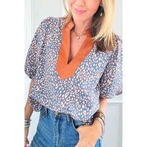 Luipaardprint Blouse met Neplederen Afwerking