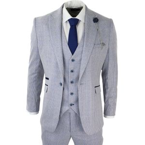 Heren - 3-delig Pak - Lichtblauw - Geruit - Peaky Blinders 1920 Gatsby Trouwpak