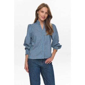 NÜMPH Blouse 'Emilie'  blauw denim / wit