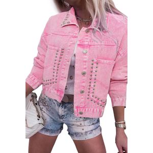 Geknipte Denim Jas Met Metal Studs