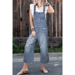 Wijde Pijpen Denim Jumpsuit Versleten