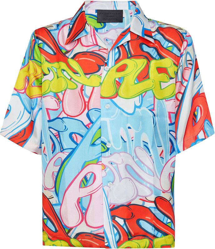 Philipp Plein - SS Bombing Graffiti - Overhemd - Veelkleurig - Korte Mouwen - Zijde