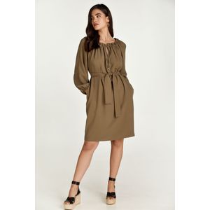 Jurken - Olijfkleurige jurk - Met Riem en Zakken - Geweven Tencelstof