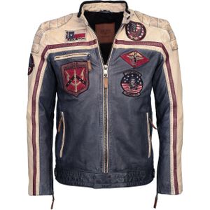 Top Gun Racing - Leren Jas - Donkerblauw/Wit/Donkerrood