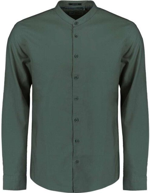 No Excess Shirt granddad solid with linen dark steel