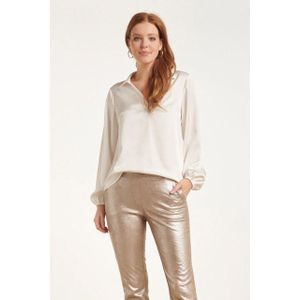 Smashed Lemon - Satijnen Top - Wit - Lange Mouwen - V-hals