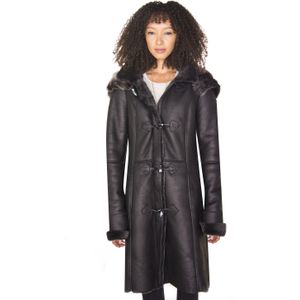 Dames - Ottawa - Duffelcoat - Zwart - Schapenvacht met Capuchon