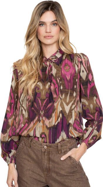 Geisha - 53649-20 - Dames Shirt - Camel/Pink - Lange Mouwen