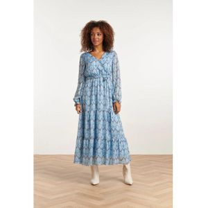 Smashed Lemon - Elegante Loose Maxi Jurk - Blauw - Tribal Print
