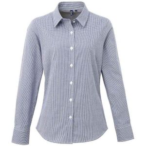 Premier Dames micro gingham geruit katoenen shirt met lange mouwen