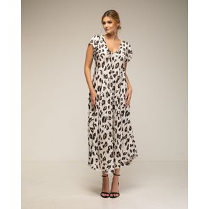 Jerseyjurken - Lange Jurk - Dierenprint - V-hals - Volants Onderaan