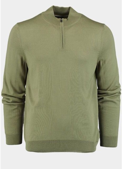 Boss Black - Groene Wol Half Zip Trui - Heren