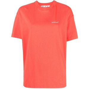 T-shirt - Gebroken Wit - Casual - Rood - Korte Mouwen - 100% Katoen