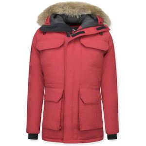 Beluomo - Winterjas - Rood - Met Bontkraag - Halflang Model