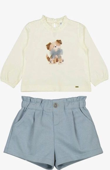 Mayoral - Meisjes Set - Blue Bell - Longsleeve met Hondenprint en Short