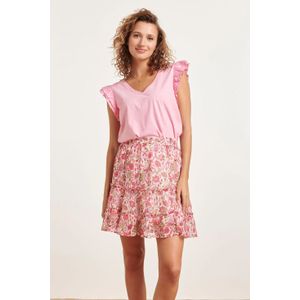 Smashed Lemon 24384 dames roze t-shirt met korte mouwen en dubbele