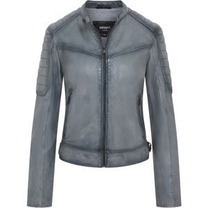 Horten - Gewatteerd Leren Bikerjack - Grijs - Dames