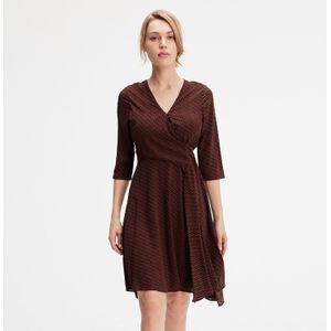 Gekruist Gedrapeerd Op Zijschaatsjurk - Asymmetrisch Snijstuk - V-Neck - 3/4 Mouwen