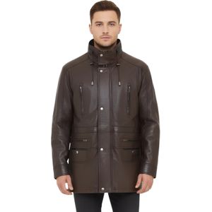 Heren bruine zachte Italiaanse leren parka jas-Gatton