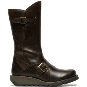 Fly London - MES 2 - Leren Laarzen - Bruin - Mid-Calf - Wedge Heel Buckle