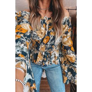Bloemige Offshoulder Lange Mouwen Top