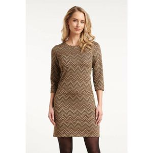 Smashed Lemon - Zand en Gouden - Getailleerde Jurk - Zigzagprint