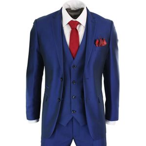 Heren - 3-delige - Glanzende Koningsblauwe Pak