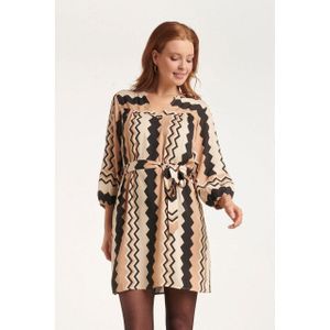 Smashed Lemon - Zigzag Jurk - Zwart en Zand - Korte Jurk