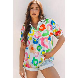 Abstract Bloem Motief Korte Mouw Blouse